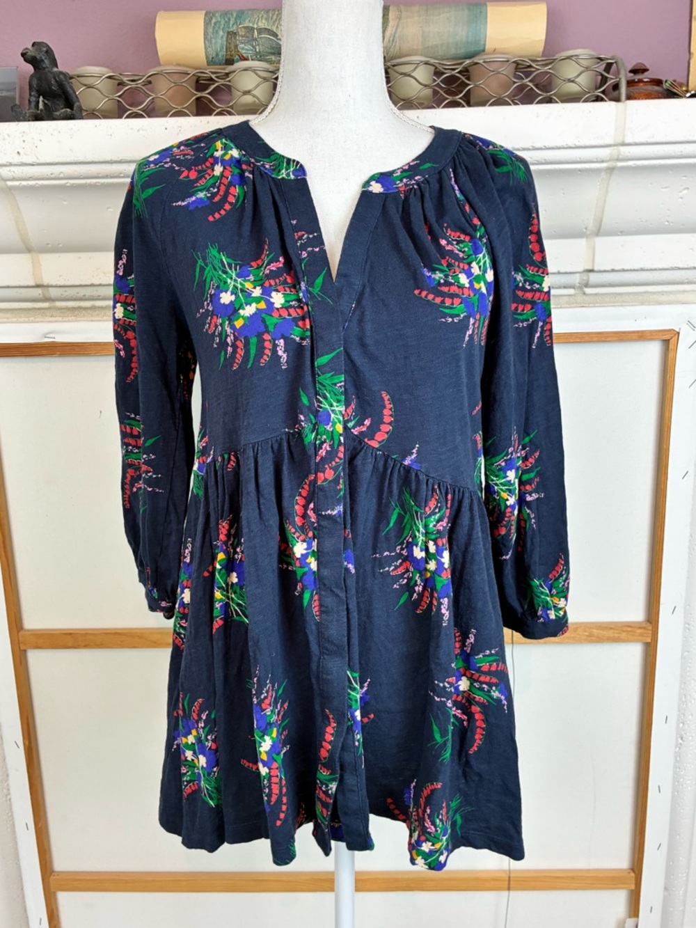 Anthropologie Maeve Floral Button-Front Empire Waist mini Dress